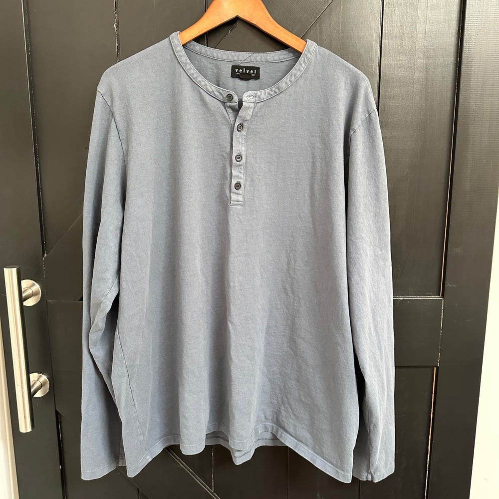 Velvet by Graham & Spencer Mens Blue Cotton Long Sleeve Henley Shirt Size XXL